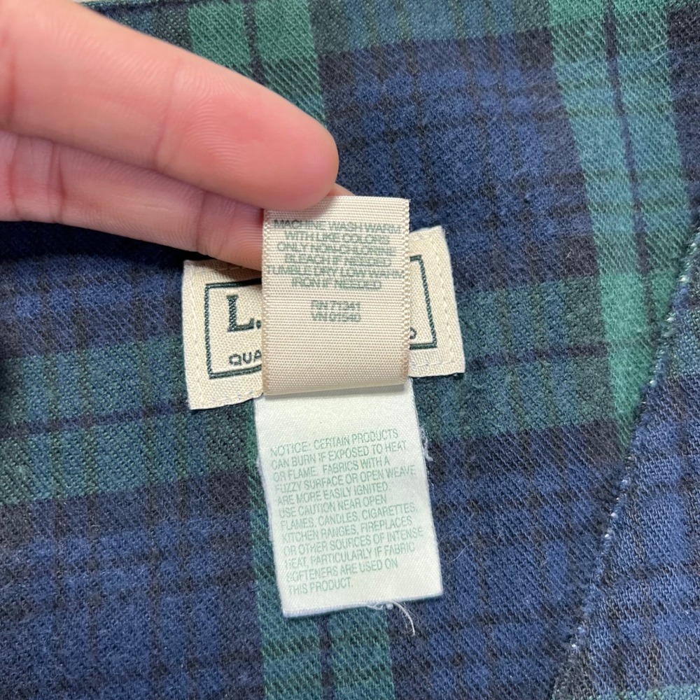 VINTAGE LL Bean Night Shirt Size L Green Blue Plaid Longsleeve Henley Pajama - Picture 9 of 16